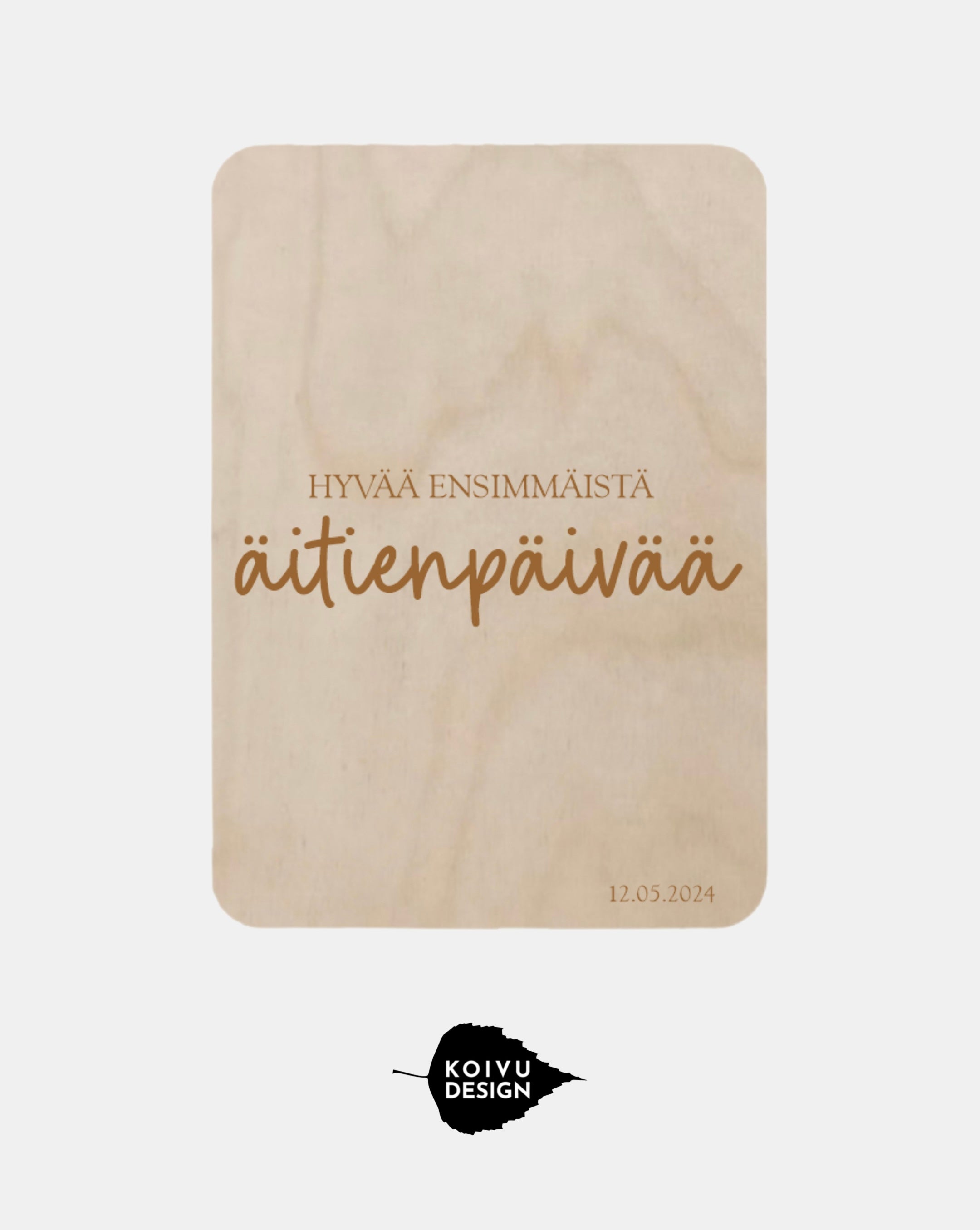 Ensimmäinen äitienpäivä – muisto koivuvanerikortilla